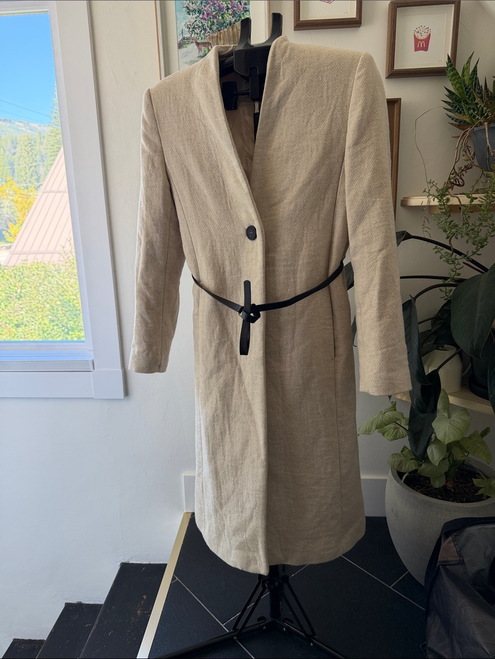 Zara Beige Long Trench Coat with Black Belt